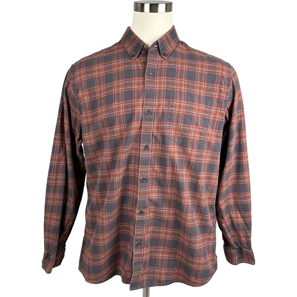 Eddie Bauer Orange & Gray Plaid Shirt (XL)